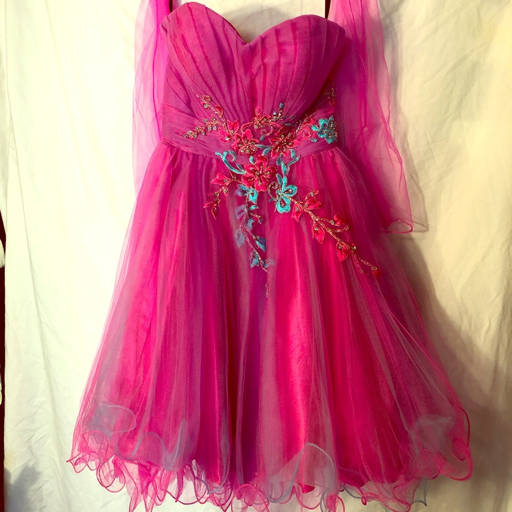 Neblon prom dress short hot pink extra small